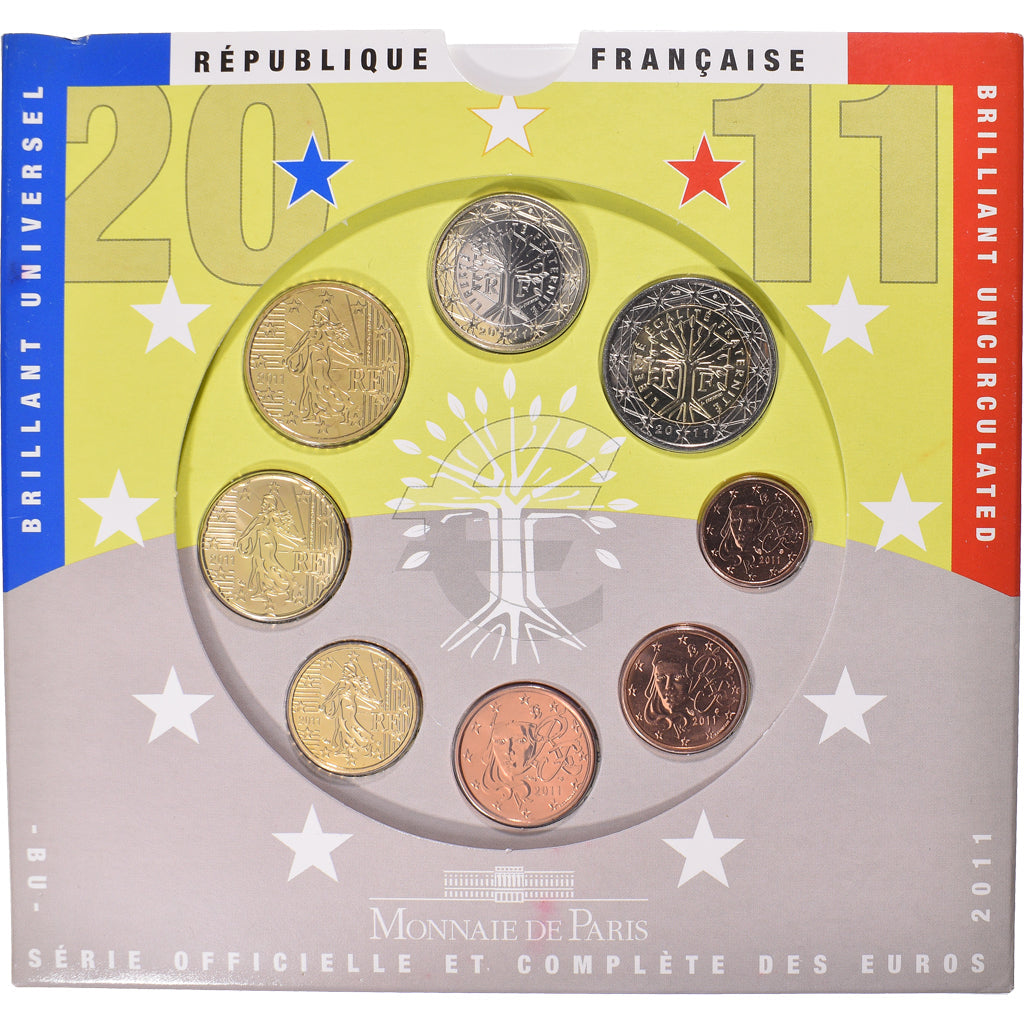 Frankreich,
1 Cent bis 2 Euro,
2011