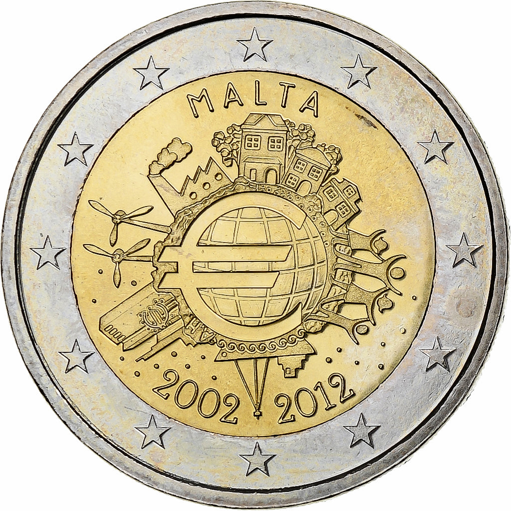 Malta,
2 Euro,
10 Jahre alt