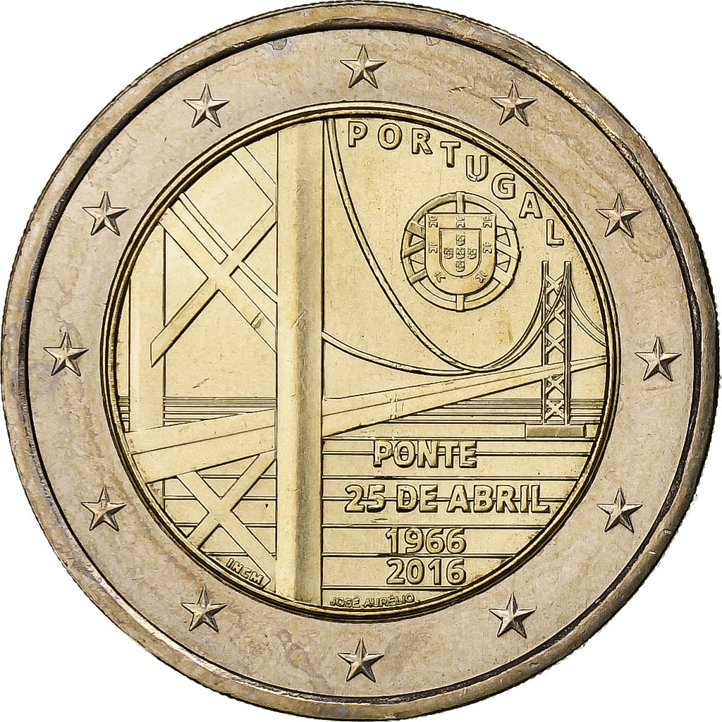 Portugal,
2 Euro,
Brücke vom 25. April