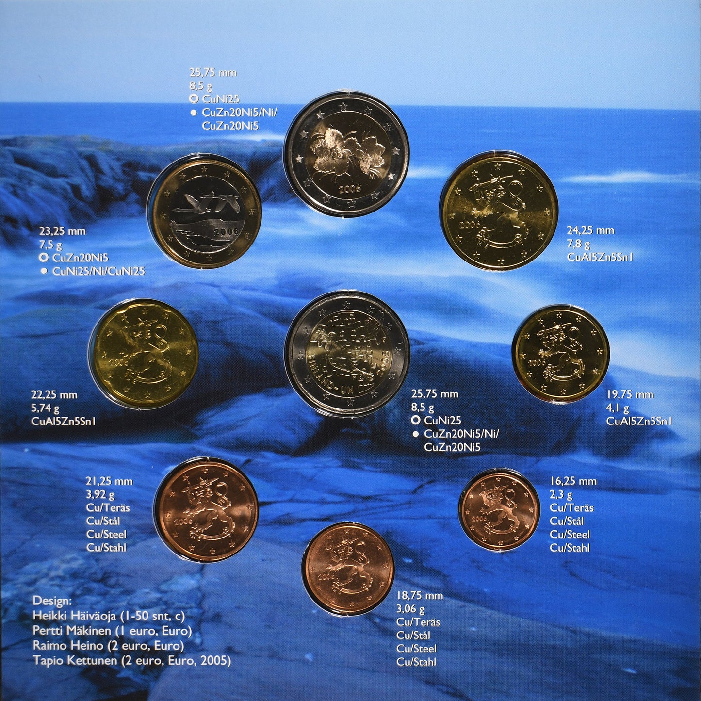 Finnland,
Setze 1 ct. - 2 Euro + 2€,
FDC