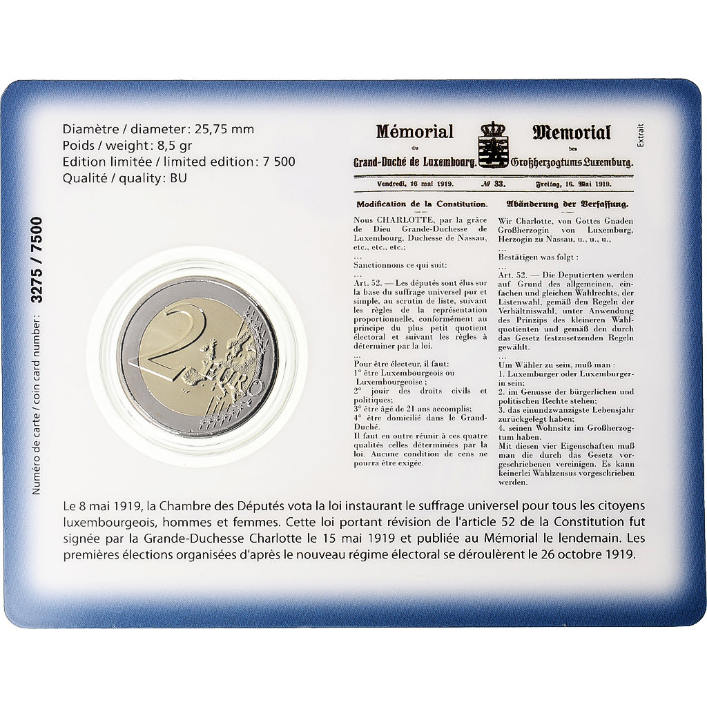 Luxemburg,
2 Euro,
Centenaire du Suffrage Universel