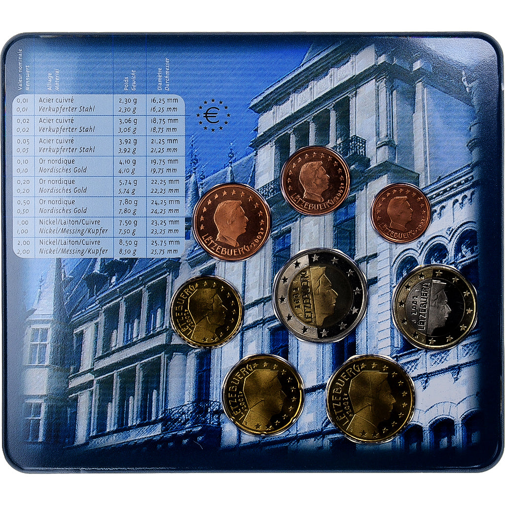 Luxemburg,
Setze 1 ct. - 2 Euro,
Münzkarte. FDC