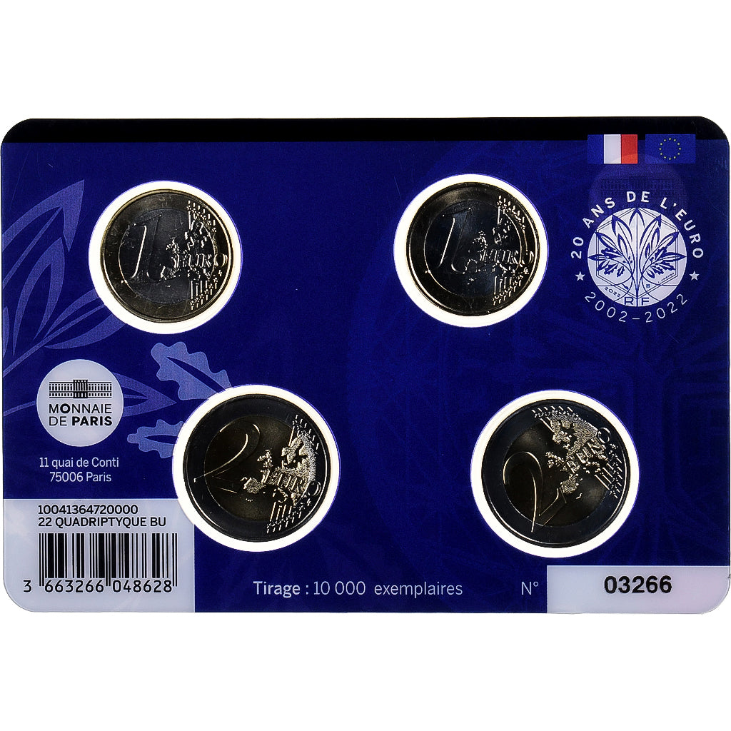 Frankreich,
1€ & 2€ x 2,
20 Ans de l'Euro