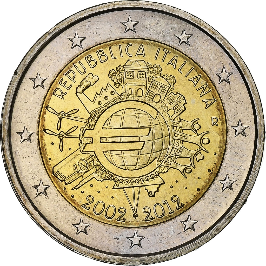 Italien,
2 Euro,
10 Jahre Euro-Bargeld