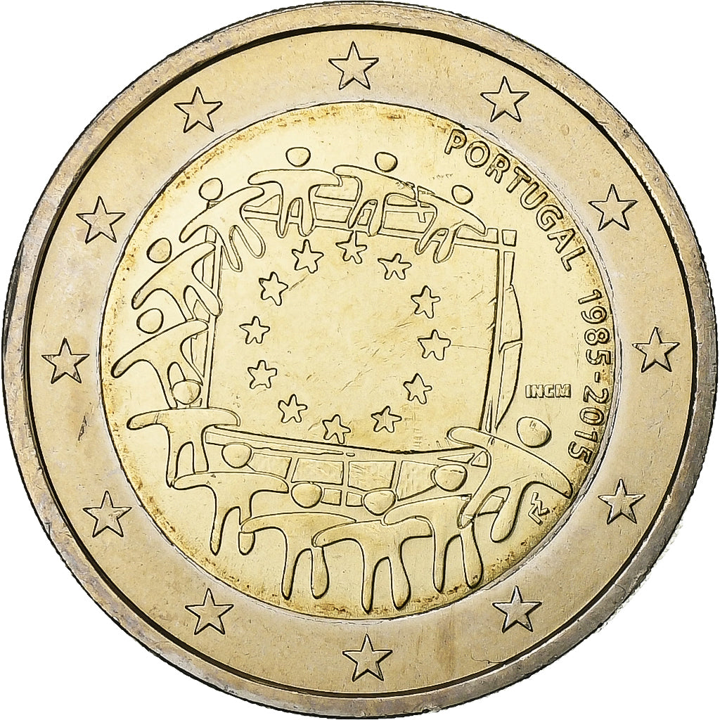Portugal,
2 Euro,
30 Jahre alt. Drapeau européen