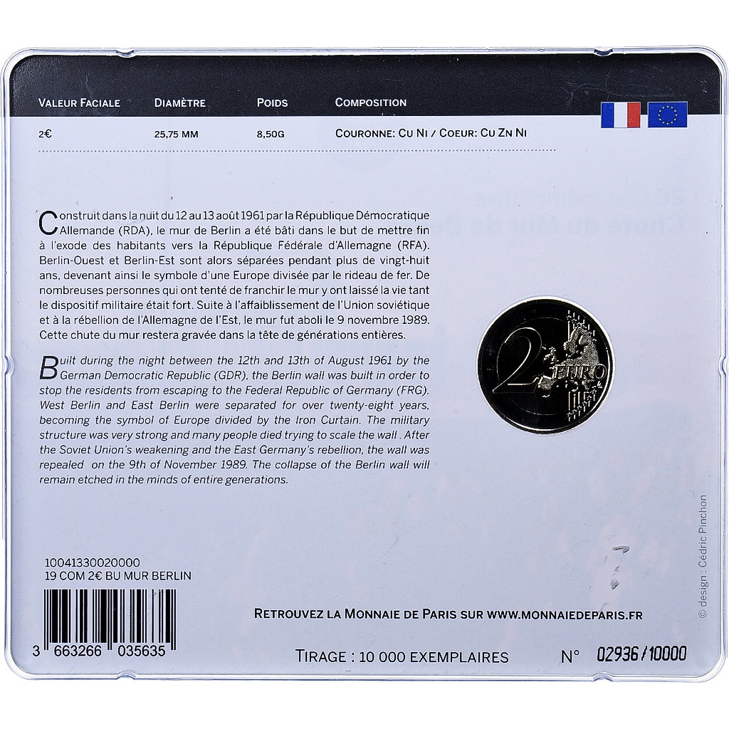 Frankreich,
2 Euro,
Fall der Berliner Mauer